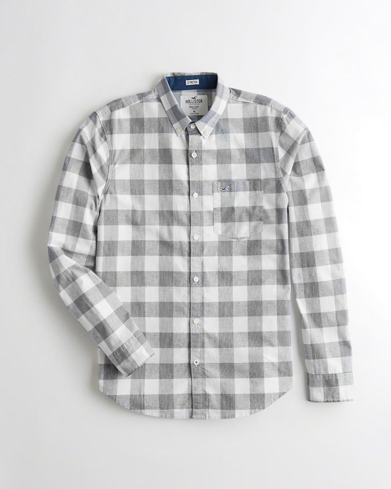 Camicie Hollister Uomo Stretch Plaid Poplin Grigie Italia (492CTLSM)